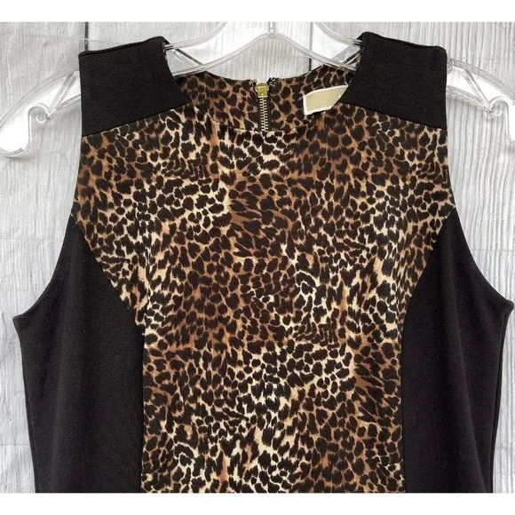 Michael Kors Womens Size 2 Gold Zip Back Sleeveless Cheetah & Black Sheath Dress - Picture 4 of 12